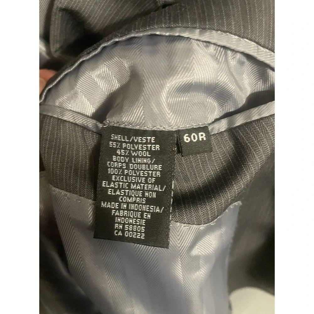 Haines & Bonner of‎ London Mens 60R Gray Blue Pinstripe Wool Blend  Blazer